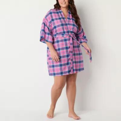 Sleep Chic Womens Plus Flannel Long Sleeve Knee Length Robe Product Image