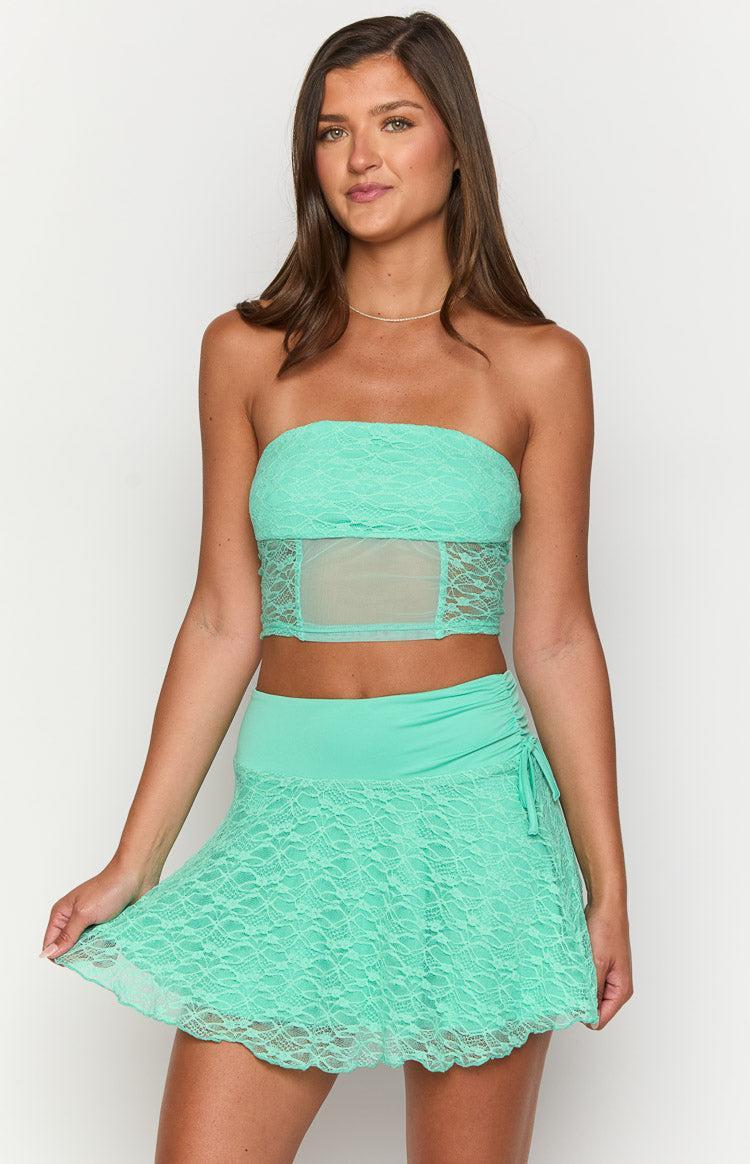 Stay Teal Lace Mini Skirt Product Image