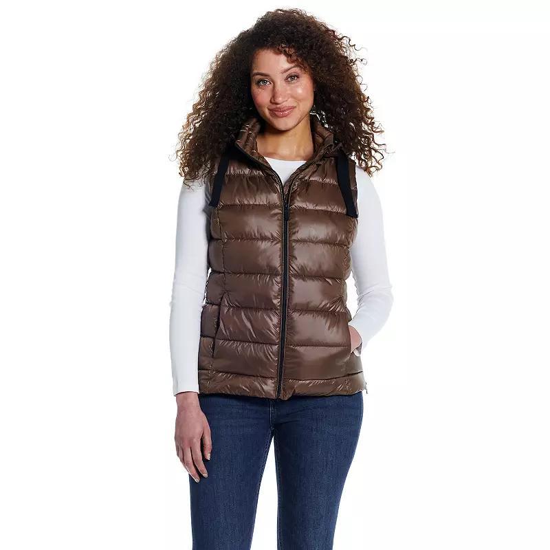 Womens Weathercast Hooded Puffer Vest Dusty Green Product Image