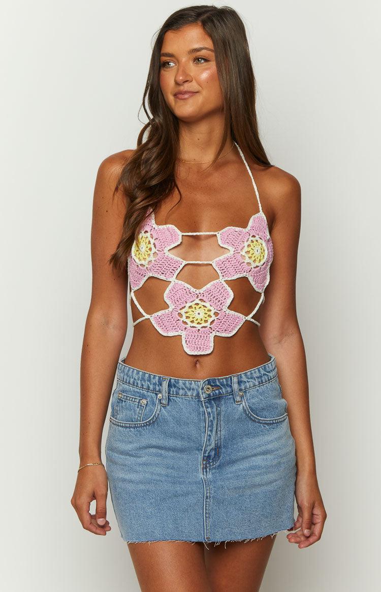 Starboy Pink Halter Crochet Top Product Image