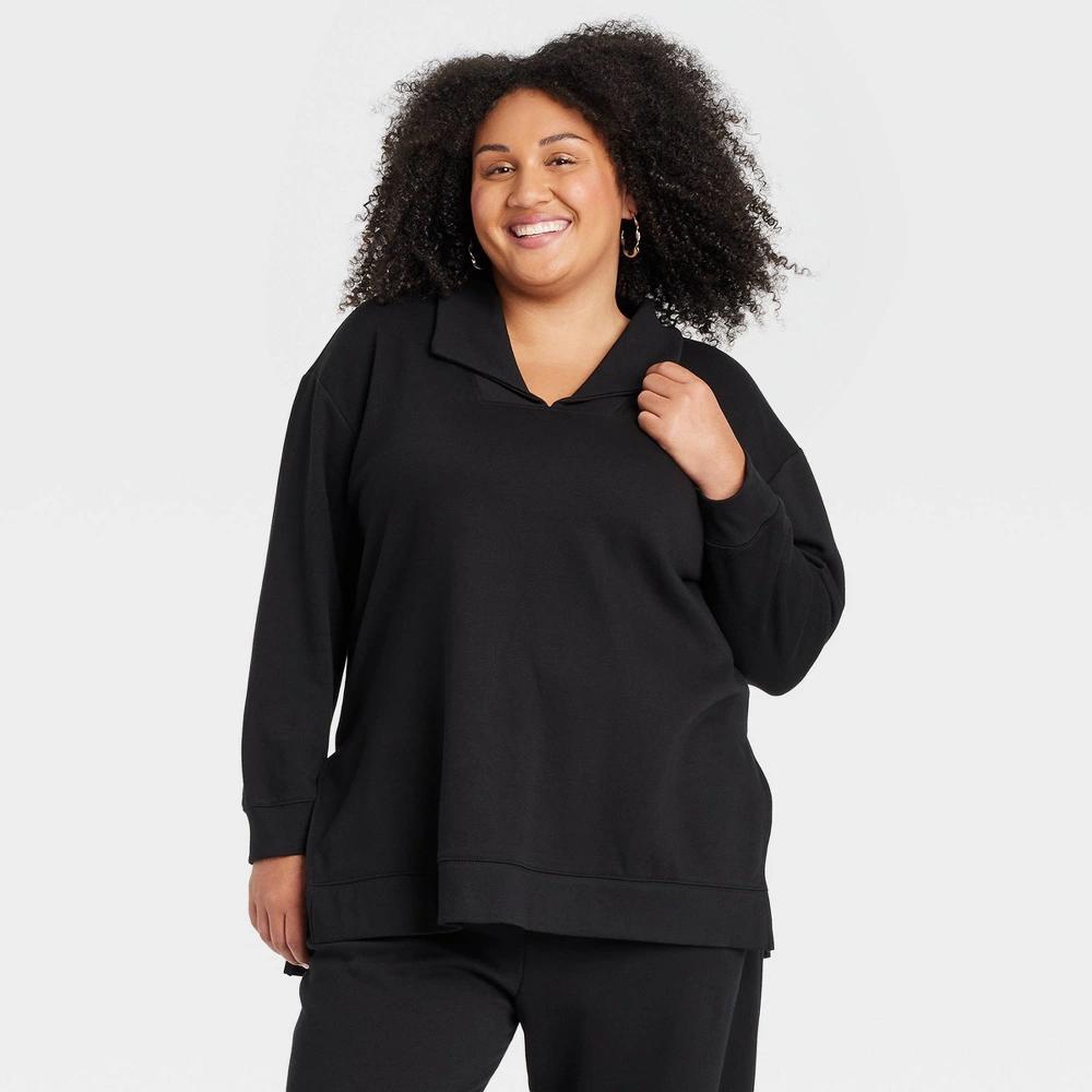 Womens Leisure Tunic Pullover Sweatshirt - Ava & Viv Black 3X Product Image