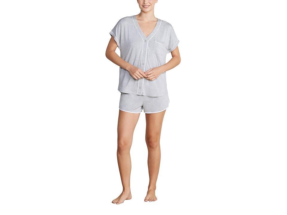 Barefoot Dreams Malibu Collection(r) Soft Jersey Piped Lounge Set (Teaberry/White) Women's Pajama Sets Product Image