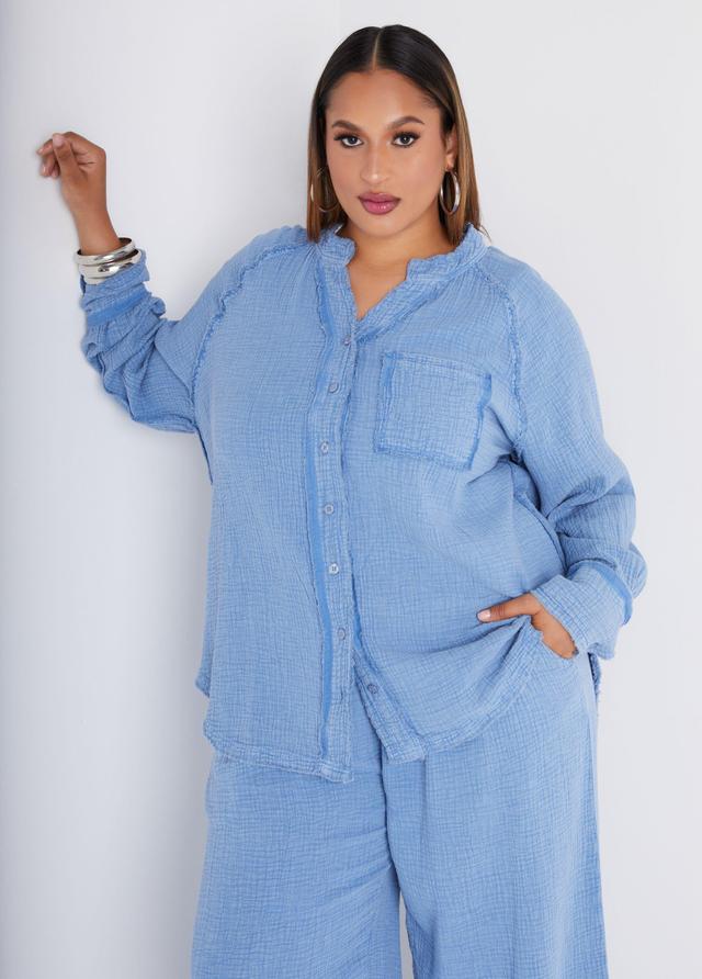 Plus Size Frayed Cotton Gauze Shirt Ashley Stewart Product Image