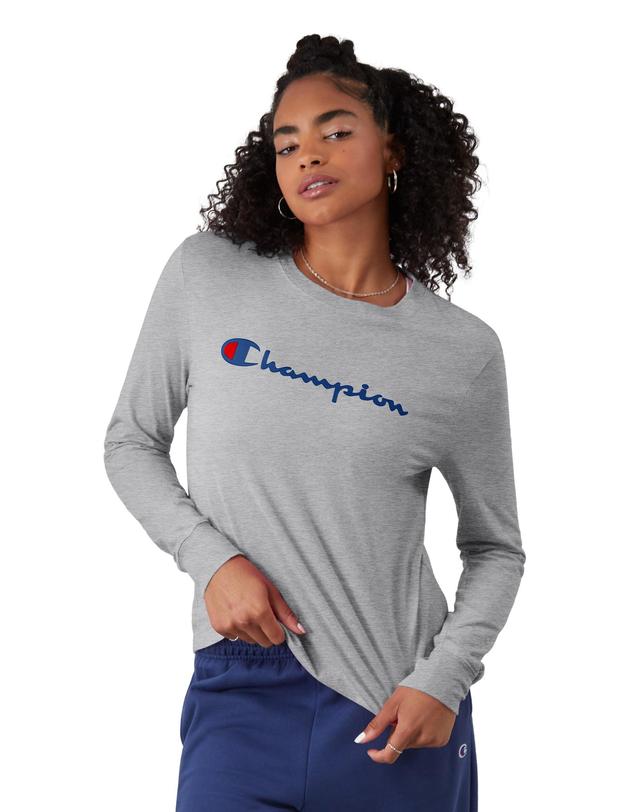 Womens Champion Classic Long-Sleeve T-Shirt, Script Logo Black M Product Image