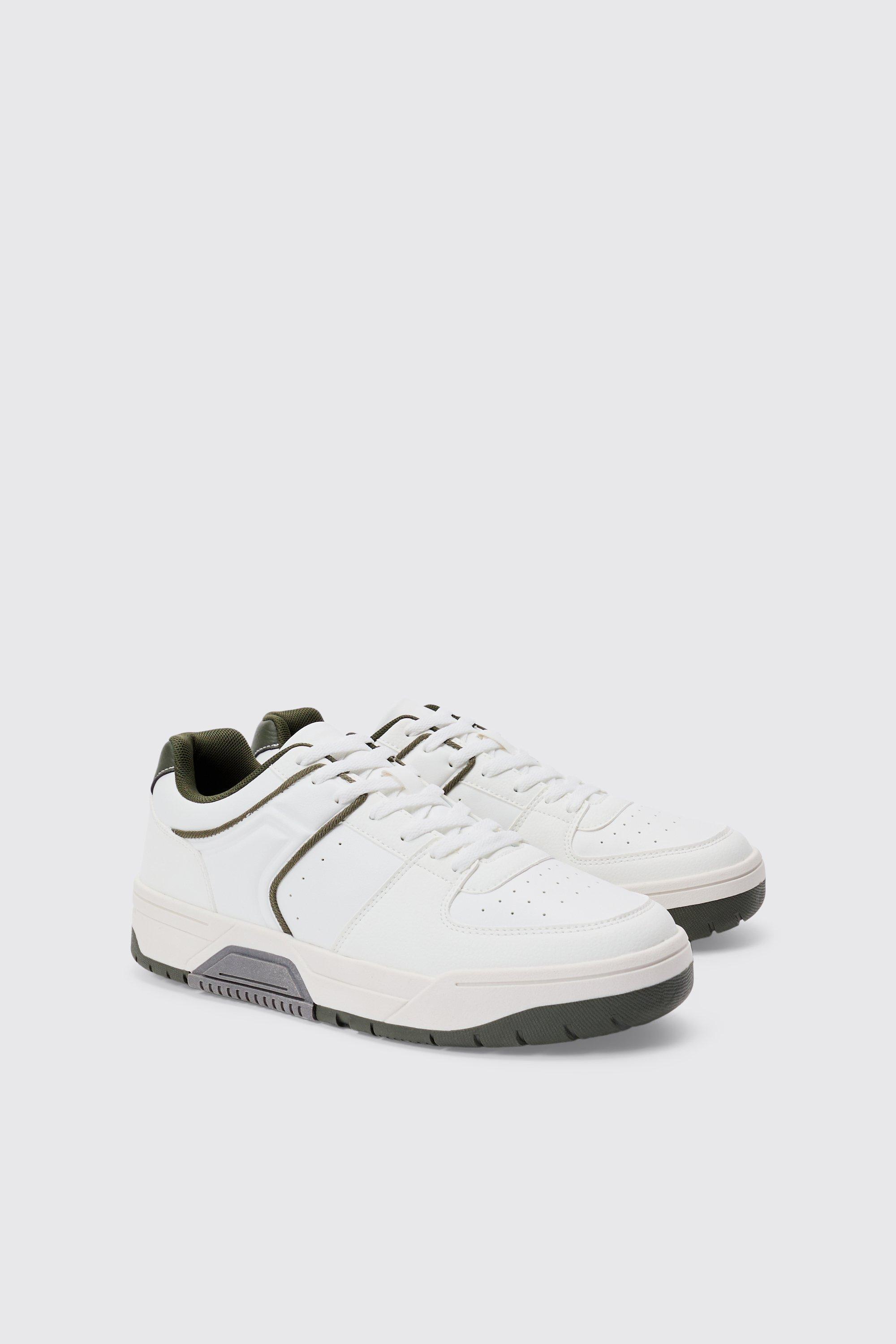 Contrast Piping Chunky Sneakers In Khaki | boohooMAN USA Product Image