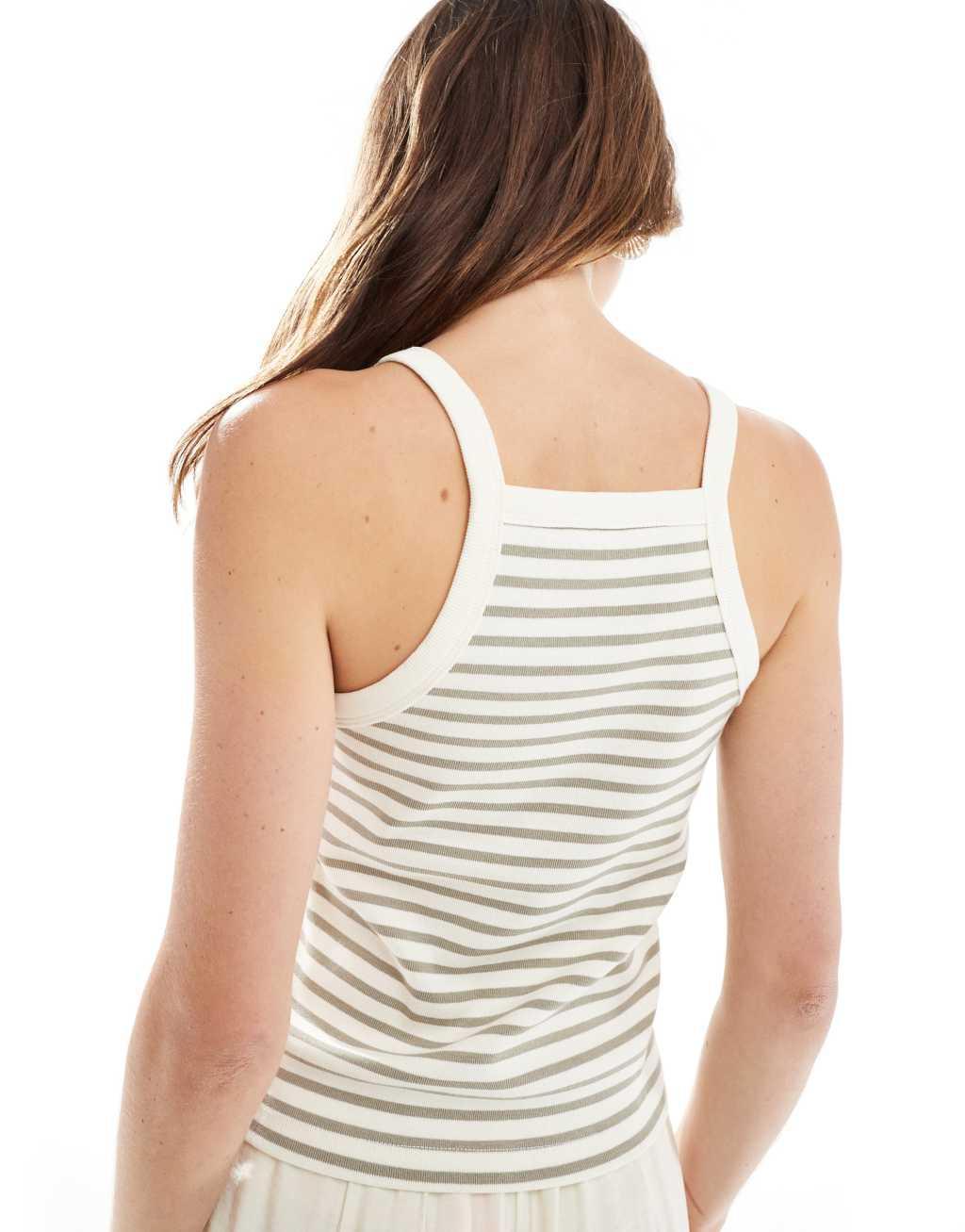 Mango stripe square neck cami tank top in green Product Image