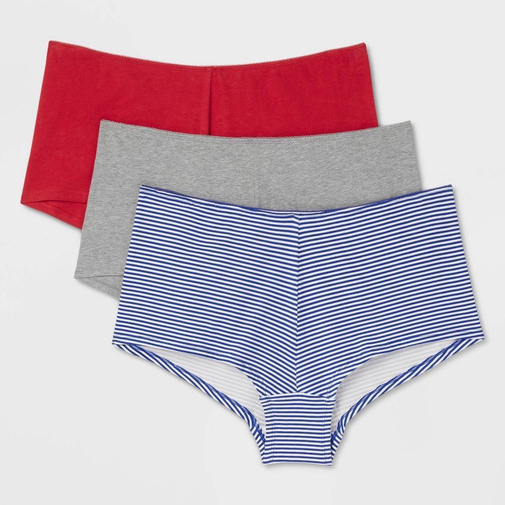 Womens 3pk Boy Shorts - Colsie Blue/Red/Heathered 1X Product Image