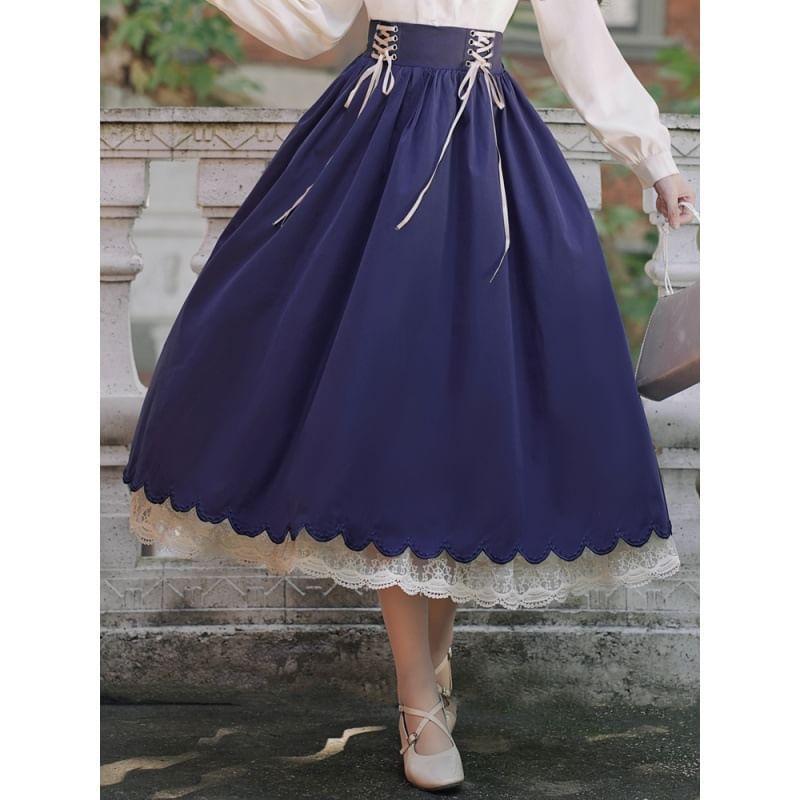 Traditional Chinese Long-Sleeve Shirt / High Waist Maxi Skirt / Set Product Image