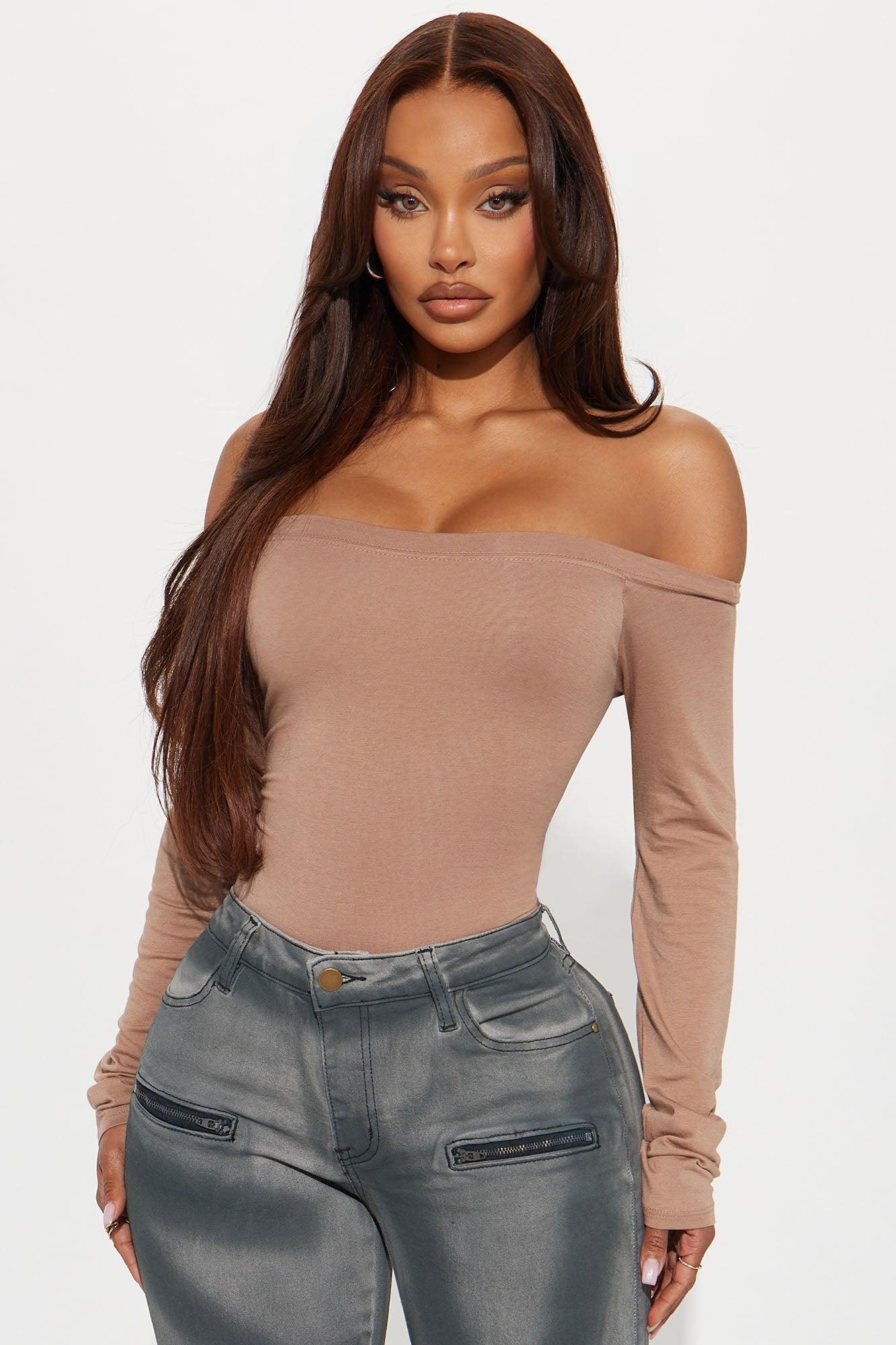 Jamie Off Shoulder Bodysuit - Taupe Product Image