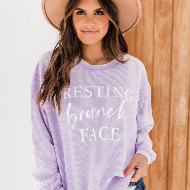 Resting Brunch Face Corded Graphic Sweatshirt Lilac FINAL SALE Product Image