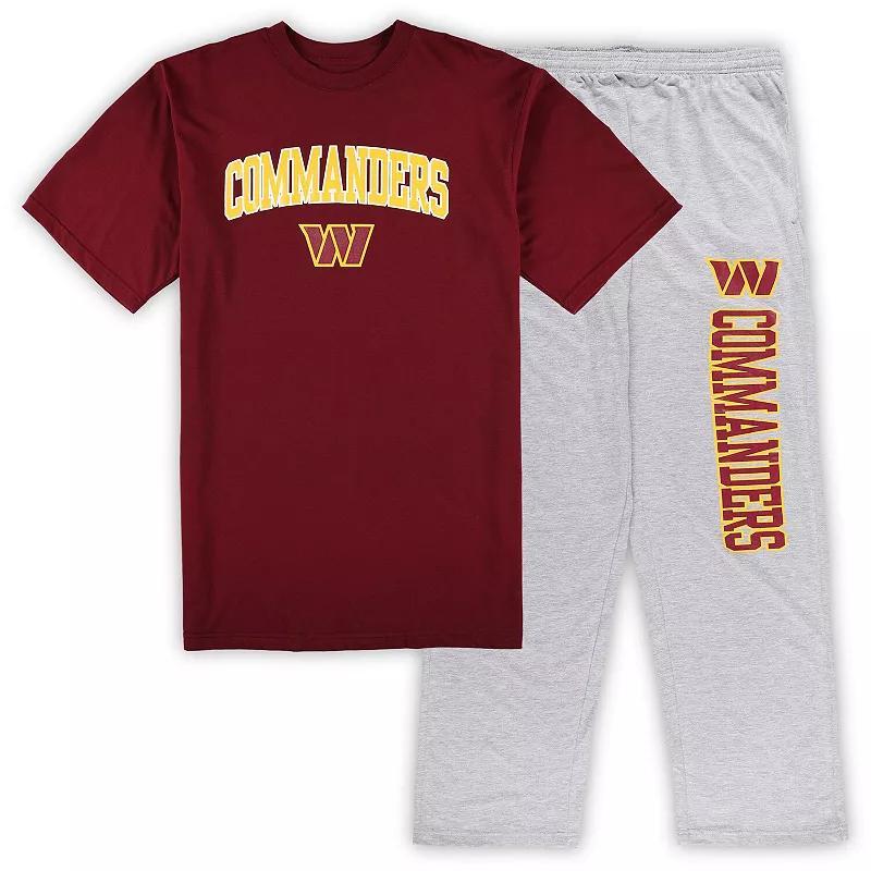 Men's Concepts Sport Burgundy/Heather Gray Washington Commanders Big & Tall T-Shirt & Pajama Pants Sleep Set Product Image