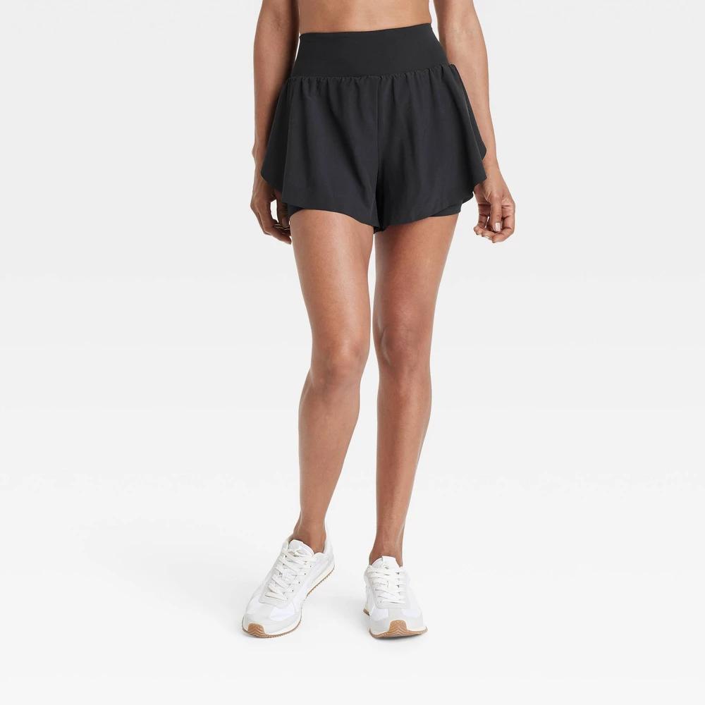 Womens Active Light High-Rise 2-in-1 Flutter Run Shorts 3 - All In Motion Black XL Product Image