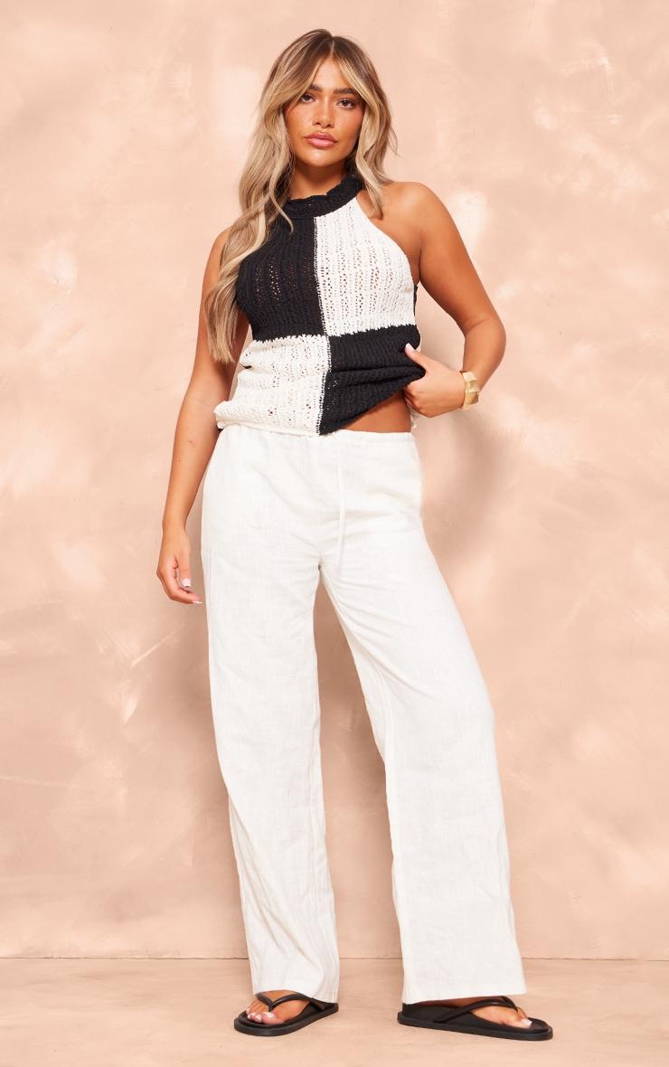 Monochrome High Neck Contrast Crochet Knit Top Product Image