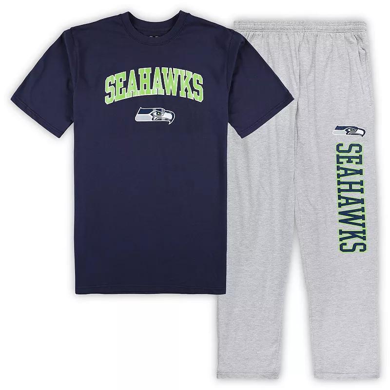 Mens Concepts Sport College /Heather Gray Seattle Seahawks Big & Tall T-Shirt & Pajama Pants Sleep Set Blue Product Image