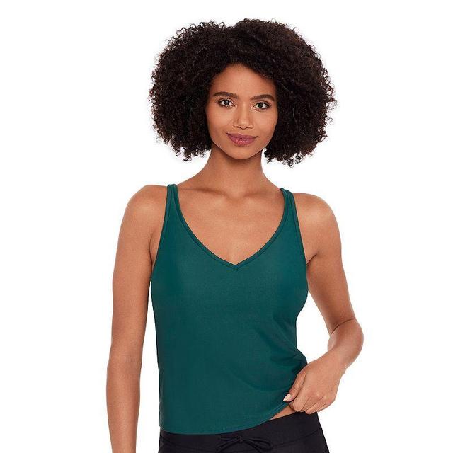 Womens Eco Beach V-Neck Strappy Back Tankini Swim Top Dark Green Product Image