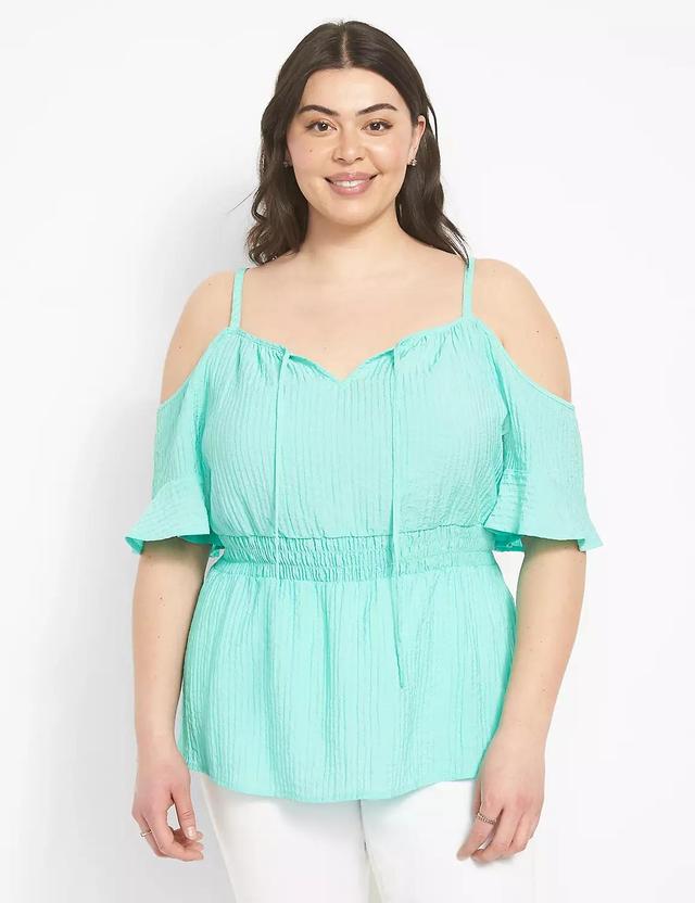 Cold-Shoulder Smocked Waist Top Product Image