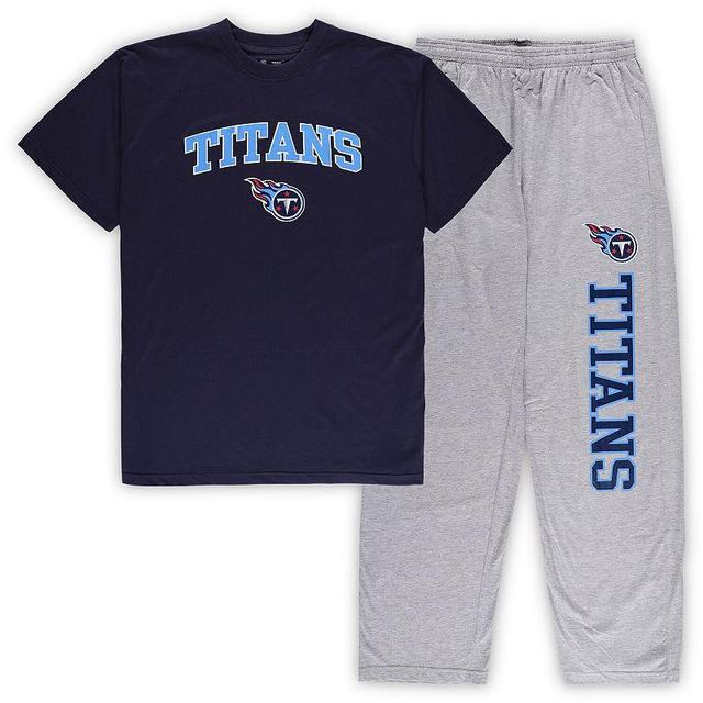 Mens Concepts Sport /Heather Gray Tennessee Titans Big & Tall T-Shirt & Pajama Pants Sleep Set Blue Product Image