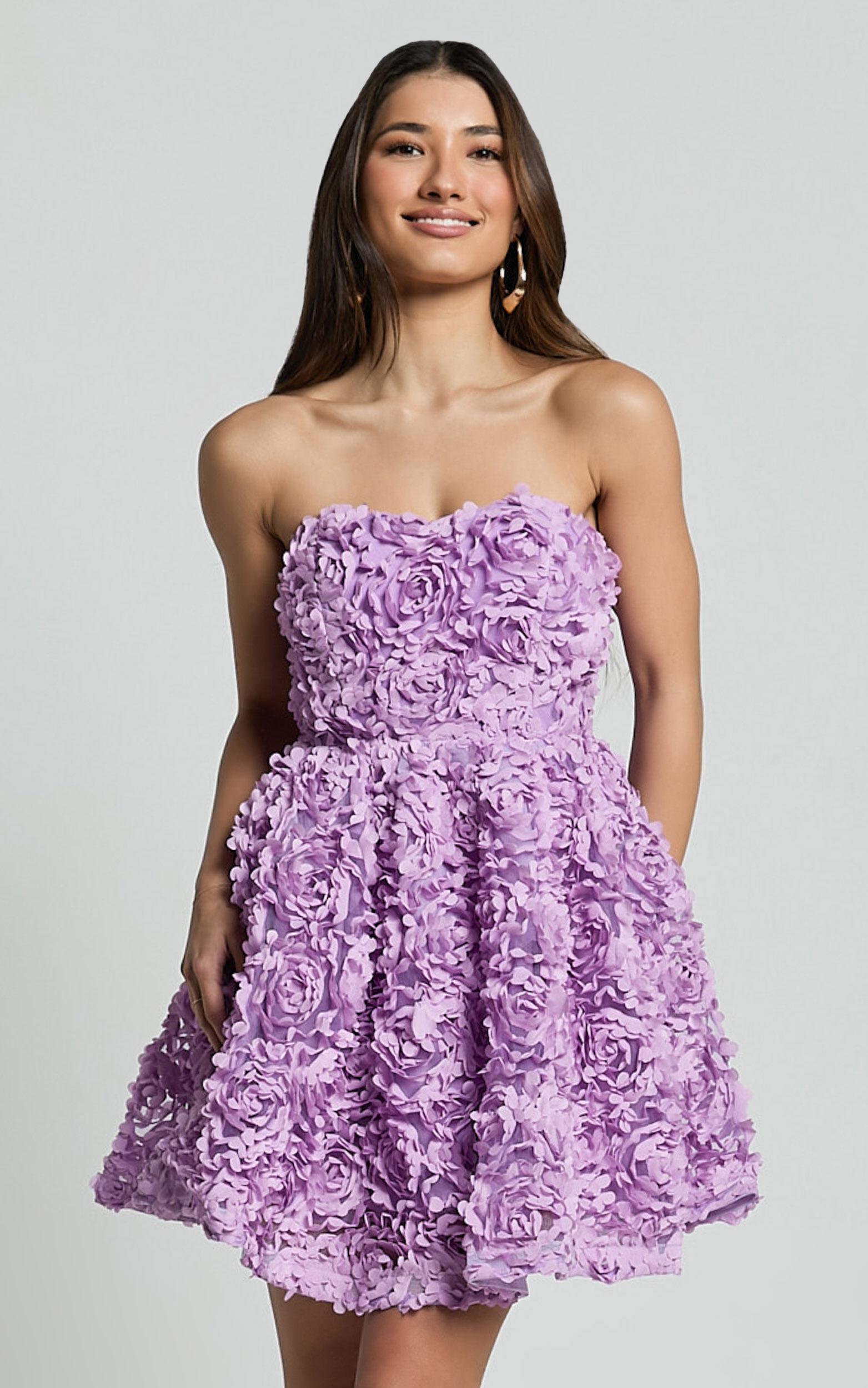 Renee Mini Dress - Strapless Sweetheart Dress in Purple Product Image