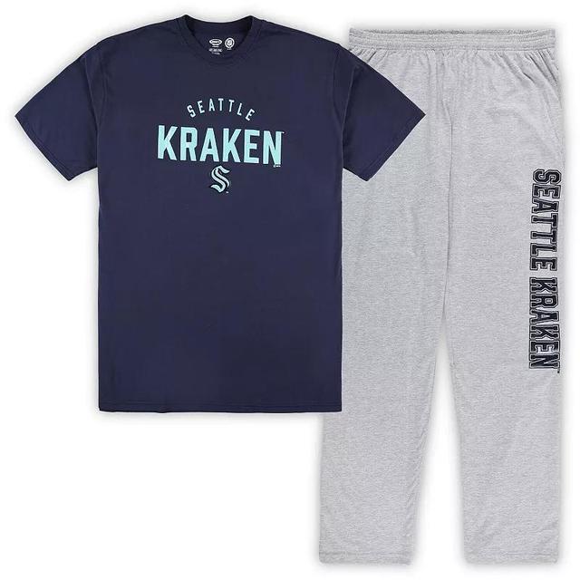 Mens Seattle Kraken Navy/Heather Gray Big & Tall T-Shirt & Pants Lounge Set Krk Blue Product Image