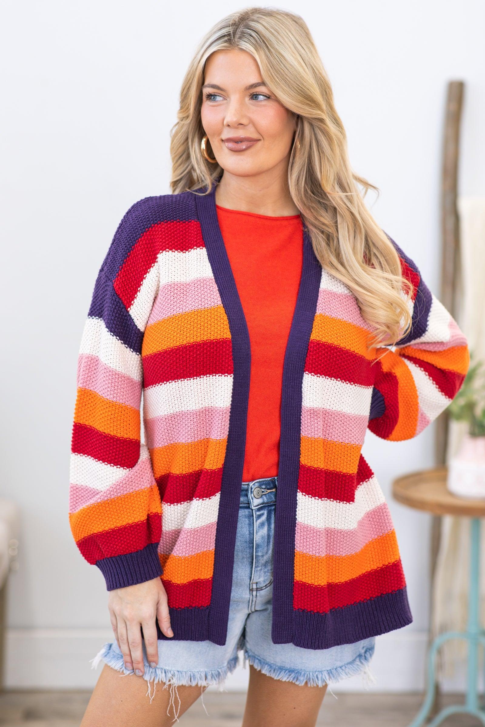 Purple and Red Multicolor Stripe Cardigan Product Image