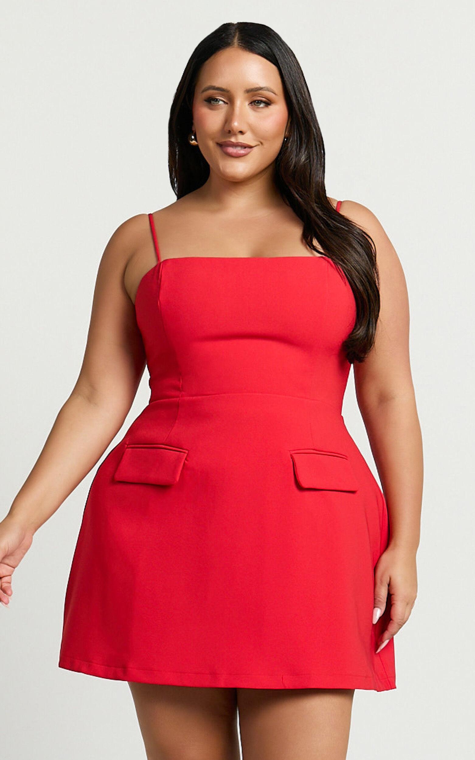 Katia Mini Dress - Strappy Corset A Line Dress in Red Product Image