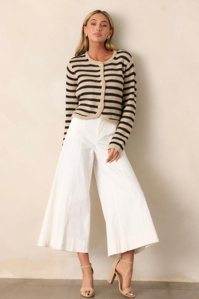 Passing Glances Tan Stripe Button Front Cardigan Product Image