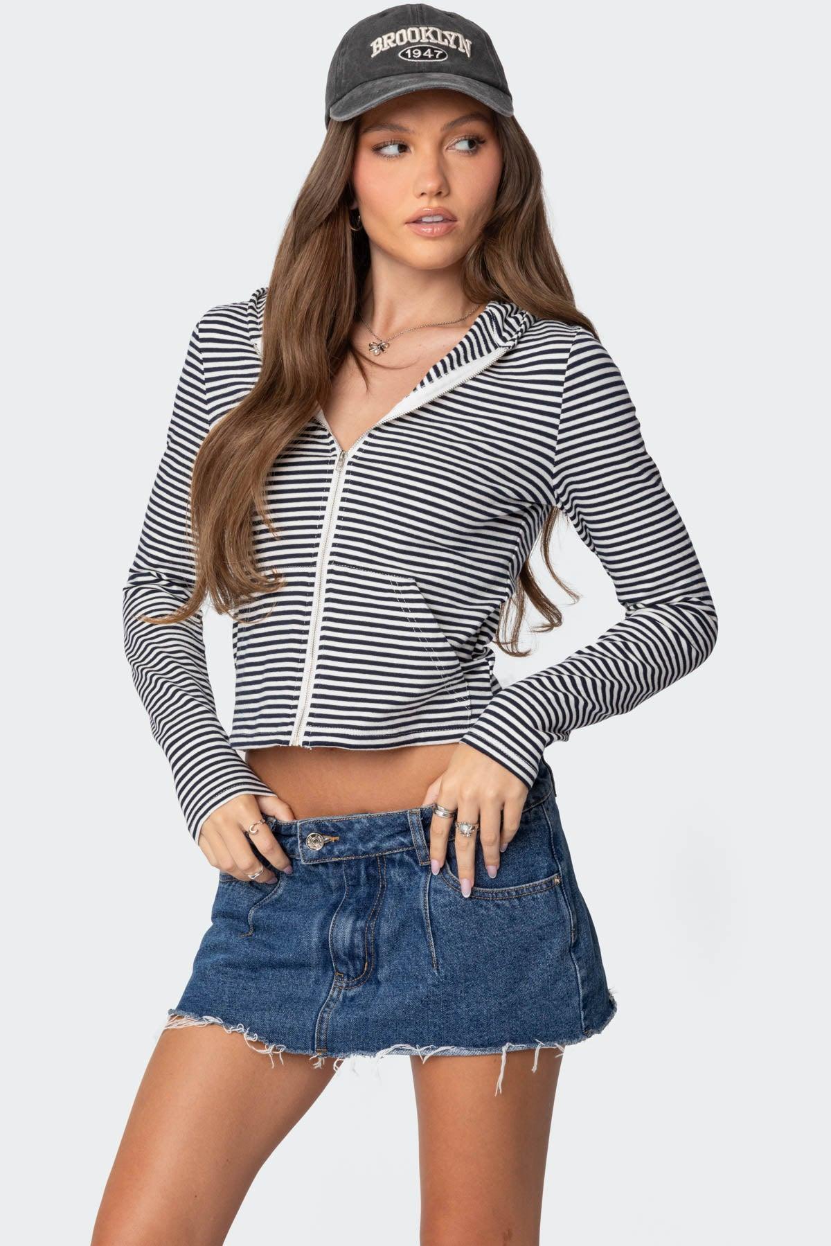 Madison Striped Zip Up Hoodie Product Image