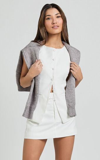 Desi Top - Longline Crew Neck Vest Top in Warm White Product Image