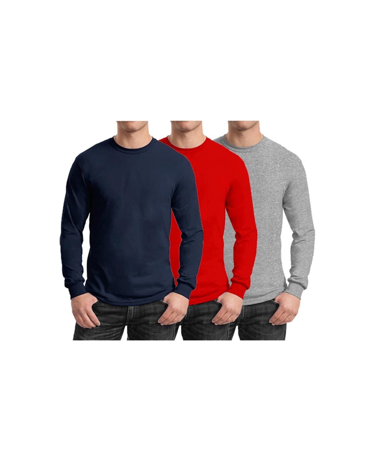 Galaxy By Harvic Mens 3-Pack Egyptian Cotton-Blend Long Sleeve Crew Neck Tee - Black/Charcoal Product Image