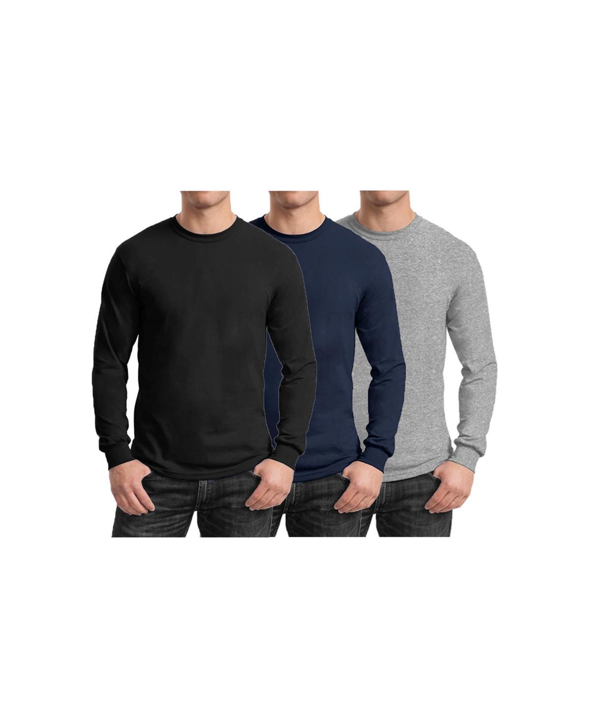 Galaxy By Harvic Mens 3-Pack Egyptian Cotton-Blend Long Sleeve Crew Neck Tee - Black/Charcoal Product Image