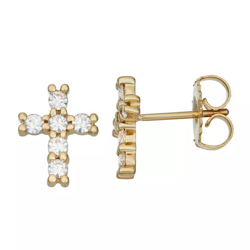 Charles & Colvard 0.36 Ct. T.w. Lab Created Moissanite Cross Stud Earrings In 14K Gold Product Image