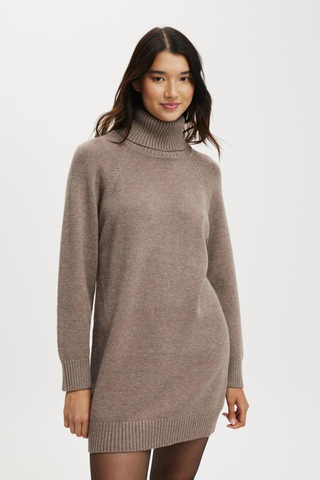 Cotton On Women - Lux Roll Neck Knit Mini Dress - Acorn marle Product Image