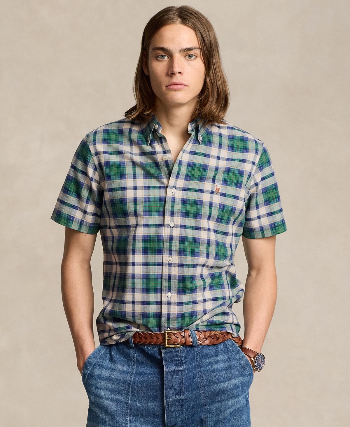 Mens Plaid Cotton Short-Sleeve Oxford Shirt Product Image