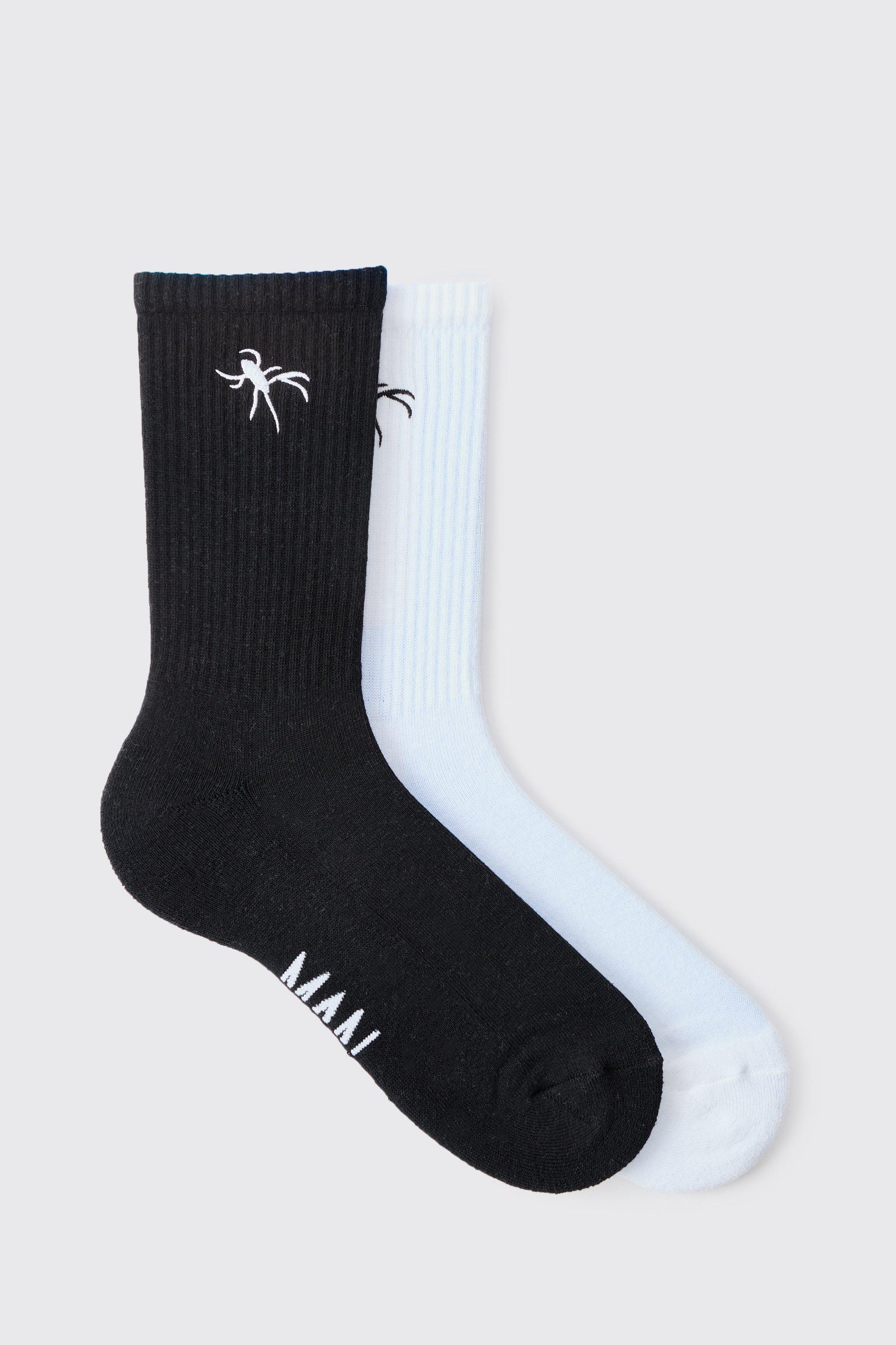 2 Pack Spider Embroidered Socks | boohooMAN USA Product Image