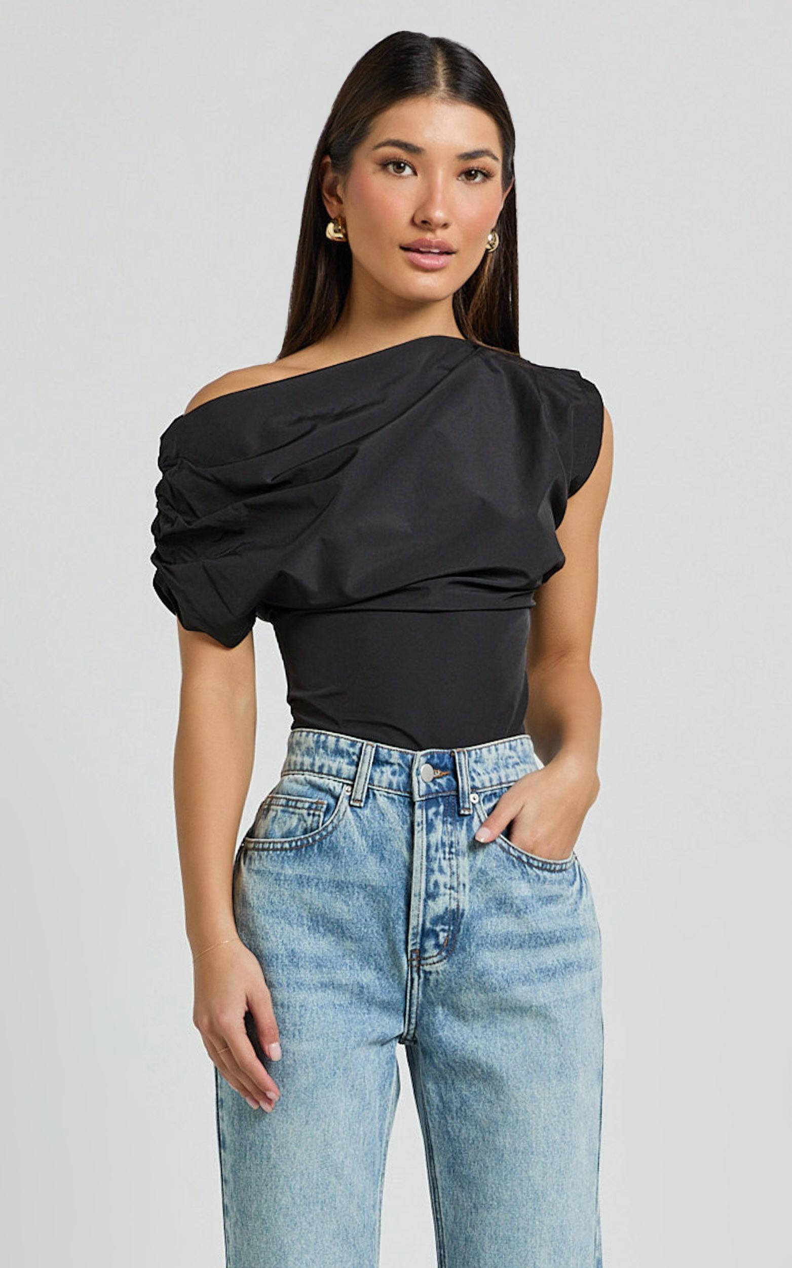 Bianca Top - Off Shoulder Draped Top in Black Product Image