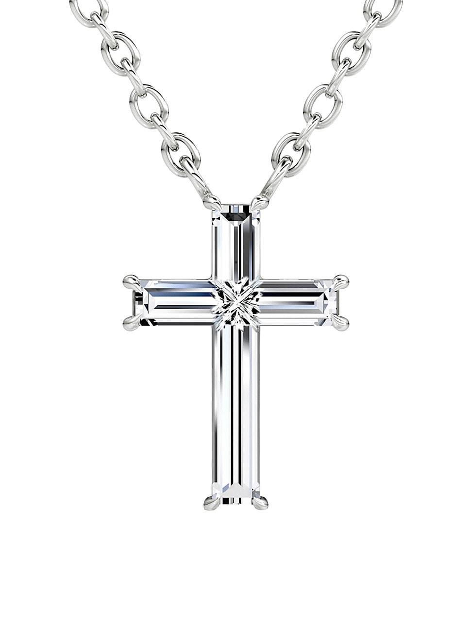 Womens Solitaire Cross Jewelry 14K White Gold & 0.80 TCW Lab-Grown Diamond Pendant Necklace Product Image