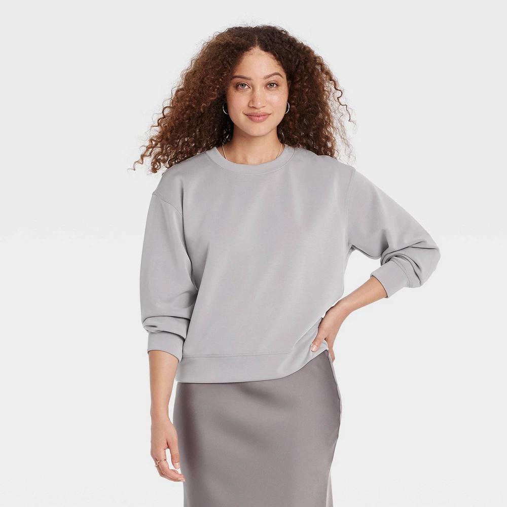 Women's Sandwash Pullover Sweatshirt - A New Day™ Gray S Product Image