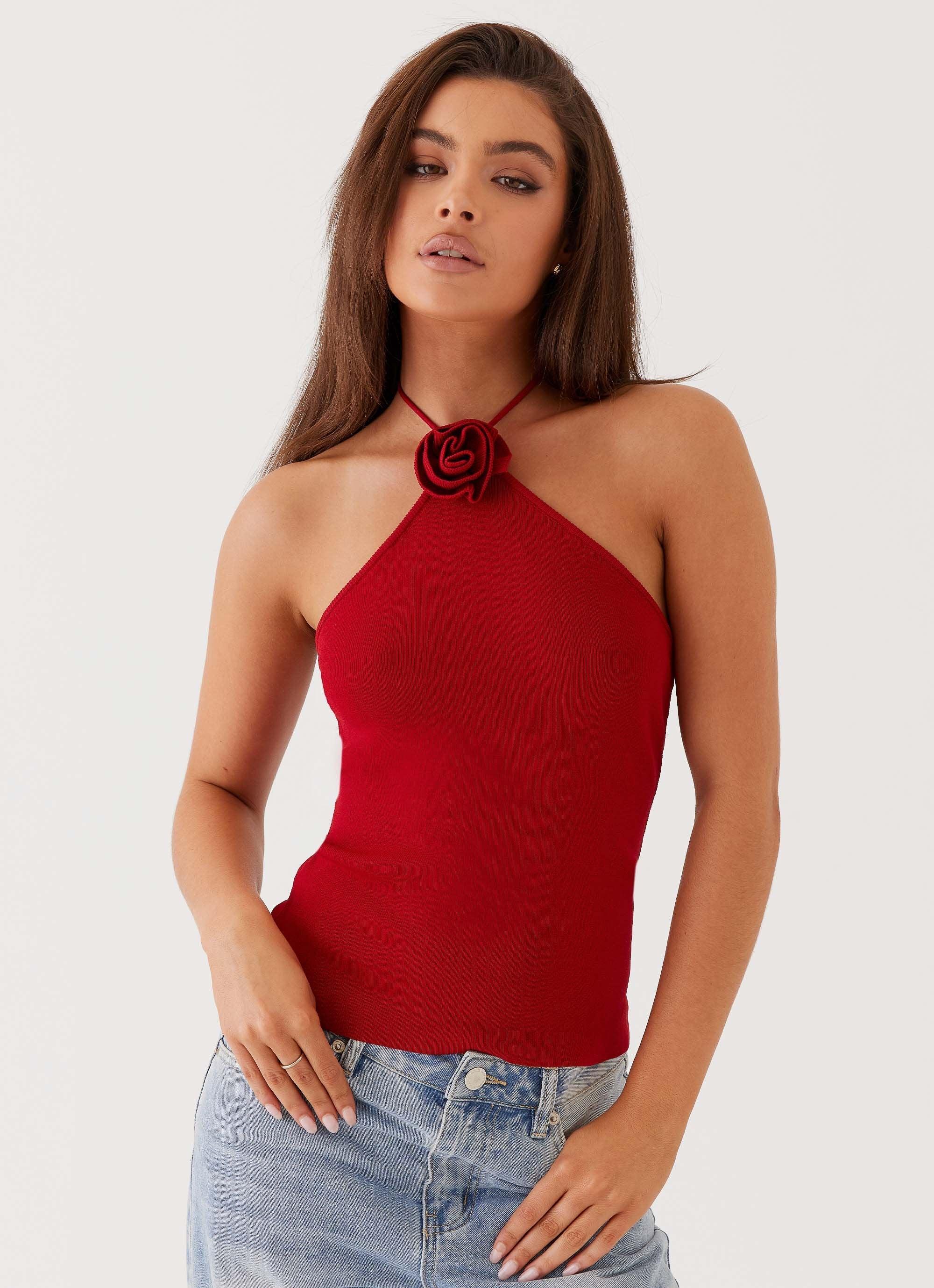 Delphi Rose Knit Top - Rouge Red product image