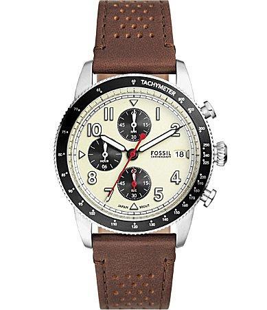 Fossil Mens Sport Tourer Chronograph Brown LiteHideLeather Watch 42mm Product Image