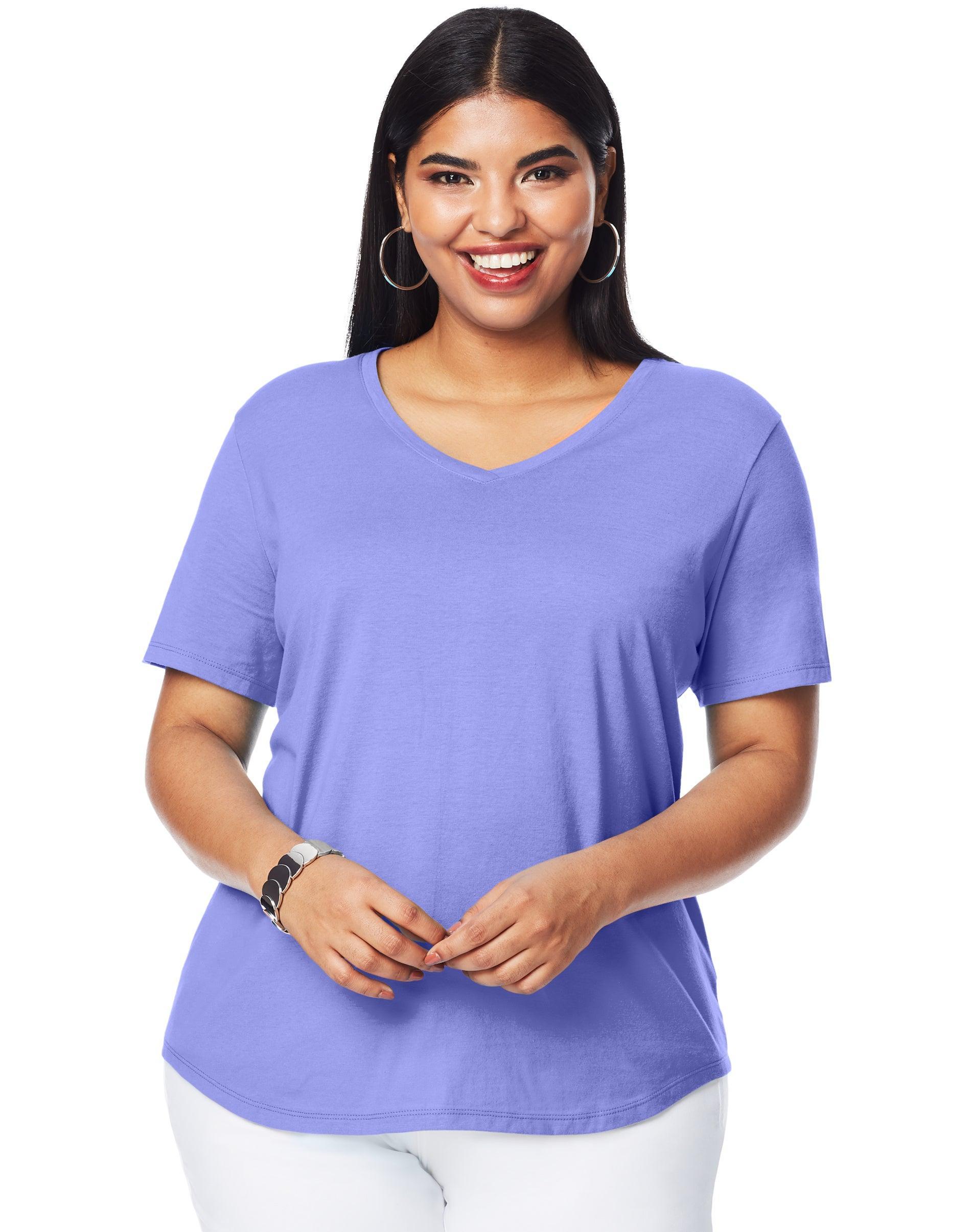 Hanes Just My Size Cotton Jersey Short Sleeve V-Neck T-Shirt (Plus ) Paleo Pink 3X Womens Product Image