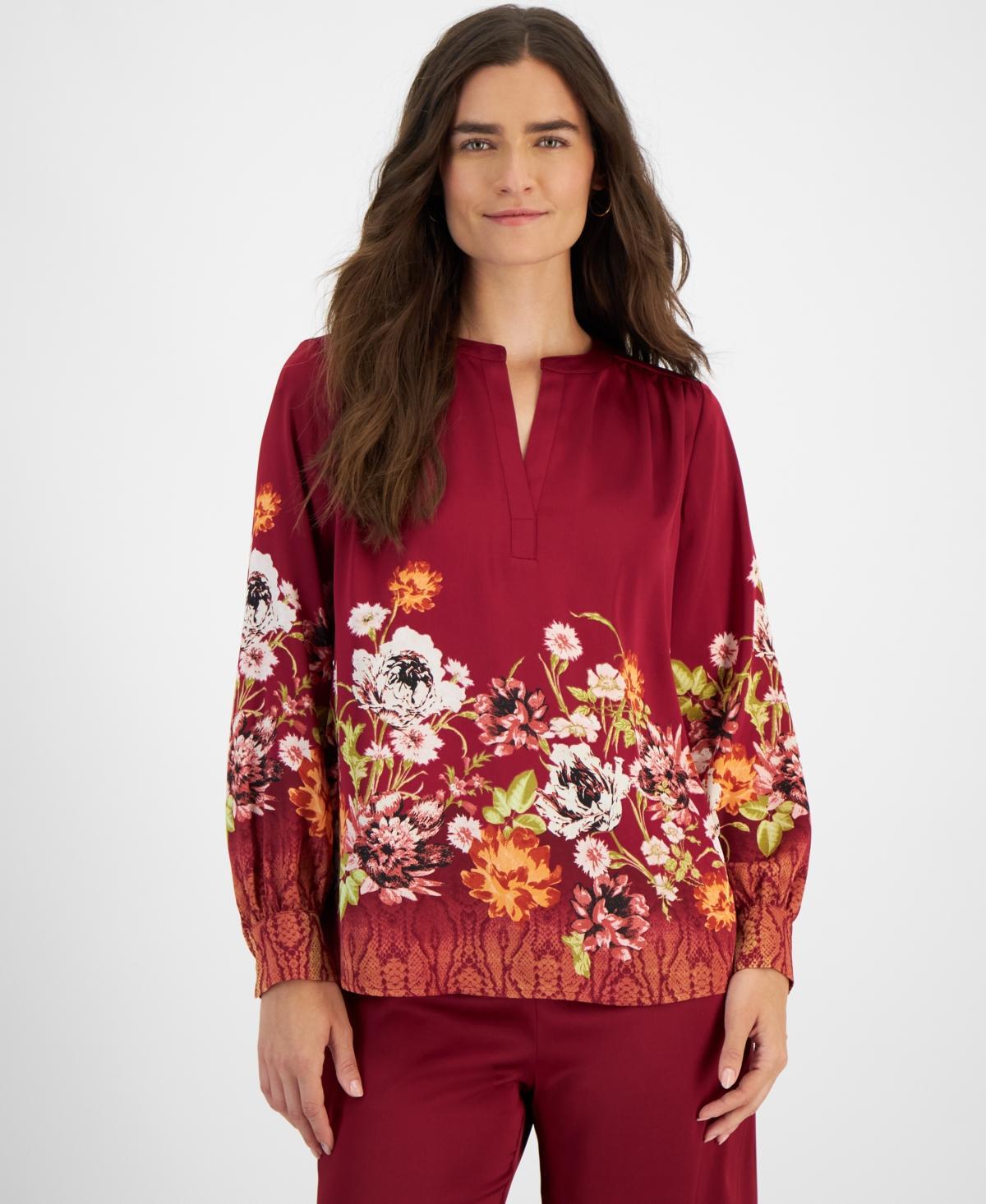 Jm Collection Womens Printed Satin Split Neck Blouse, Created for Macys Product Image