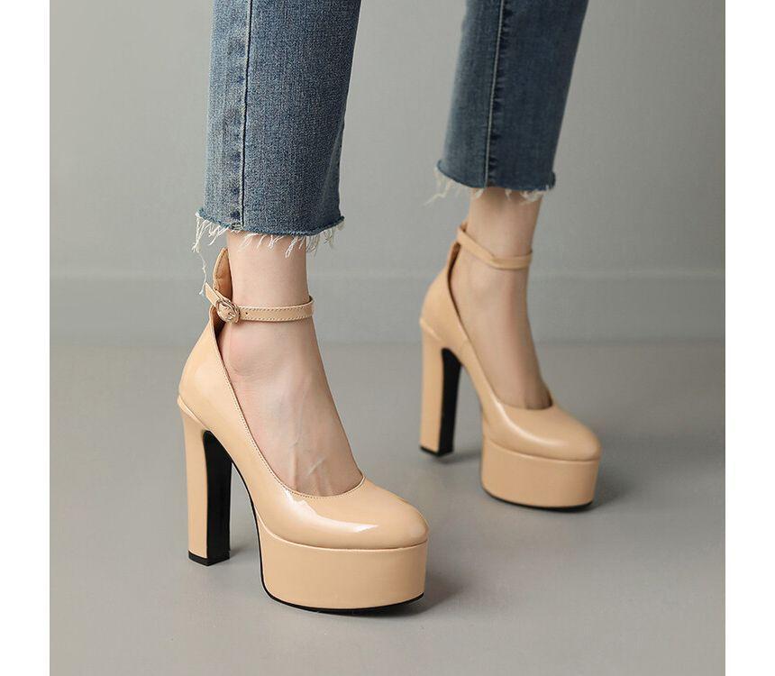 Ankle Strap Pointed Platform Chunky Heel Pumps product image