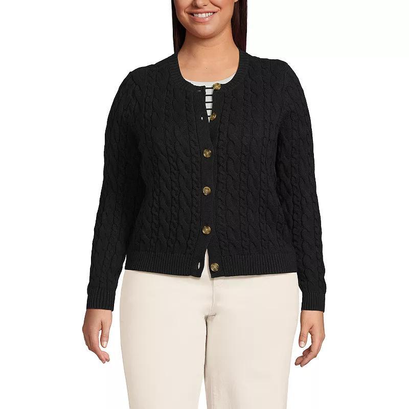 Womens Lands End Cotton Drifter Cable Cardigan Sweater Product Image