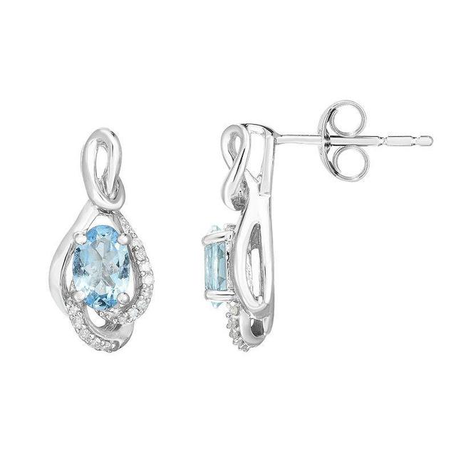 Sterling Silver Genuine Aquamarine & Diamond Accent Drop Earrings, Womens, Blue Product Image