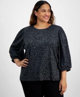 Plus Size Metallic Animal Print Balloon-Sleeve Top Product Image