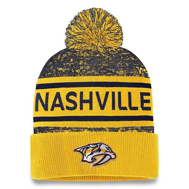 Mens Fanatics Branded Gold/Navy Nashville Predators Authentic Pro Cuffed Knit Hat with Pom Product Image