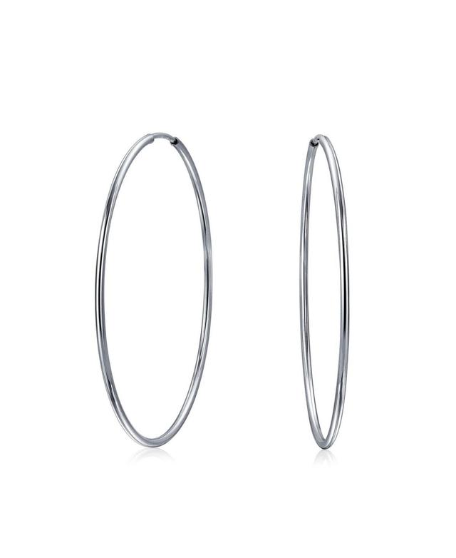 Bling Jewelry Thin Simple Minimalist Round Shaped Endless Continuous Tube Hoop Earrings For Women .925 Sterling Silver 1.75 Inch Diameter Product Image