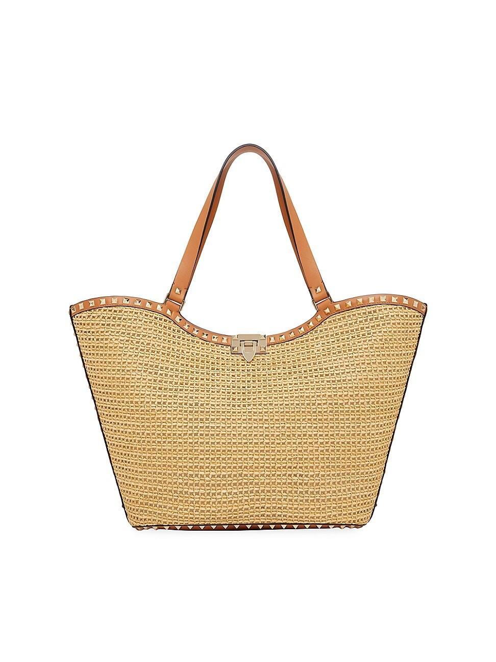 Womens Rockstud Woven Raffia Shopping Bag Product Image