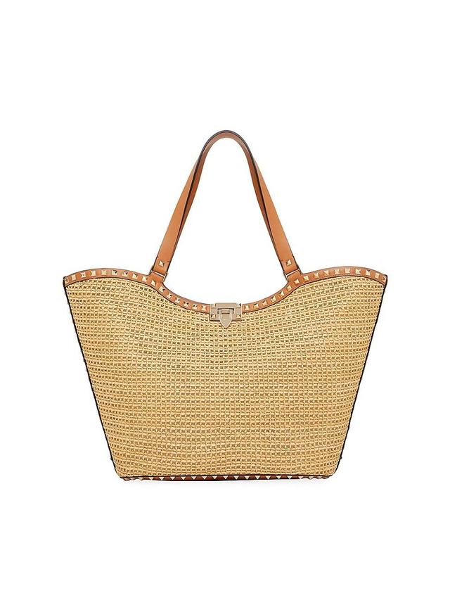 Womens Rockstud Woven Raffia Shopping Bag Product Image