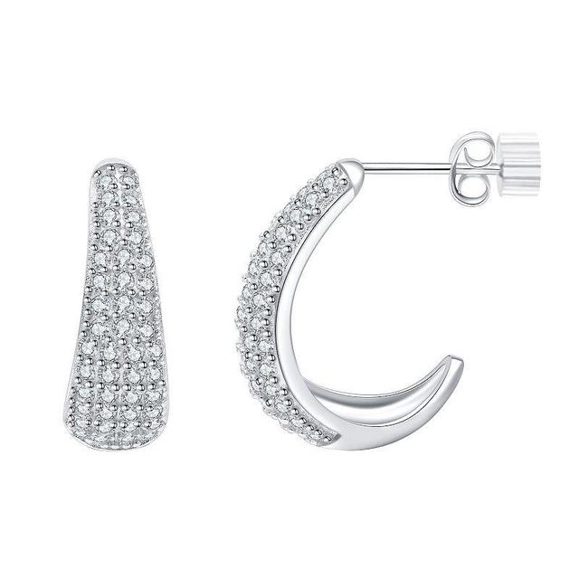 Eco Silver Luxe Sterling Silver Pave Cubic Zirconia Post Hoop Earrings, Womens, White Product Image